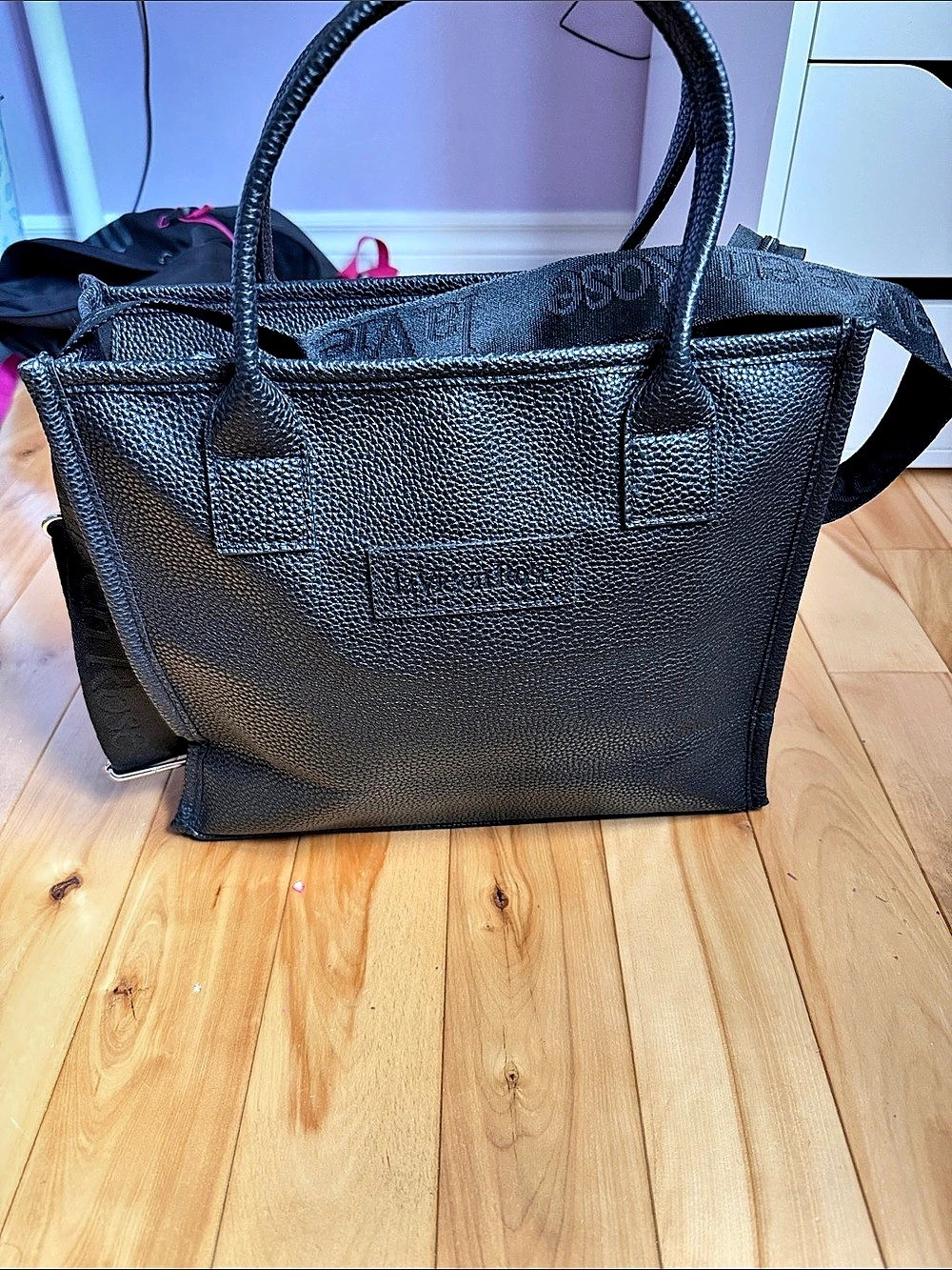 La Vie en Rose Faux Leather Tote Bag Black Like New